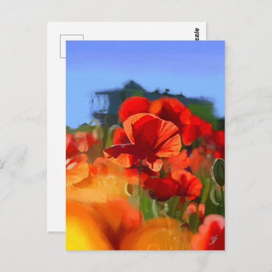 ケシの家 – 油絵 ポストカード (正面/裏面)