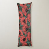 ケシの庭で珊瑚色、茶色、松の緑 ボディピロー (裏面 (縦))