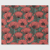 ケシの庭で珊瑚色、茶色、松の緑 ラッピングペーパー (フラット)