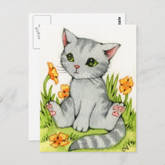 ケシの庭-かわいい猫の芸術 ポストカード (正面/裏面)