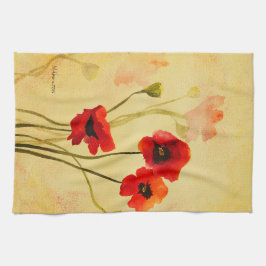 ケシの影の赤いケシの水色 キッチンタオル