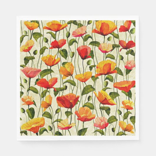 ケシの柄は赤と黄色 スタンダードランチョンナプキン (正面)