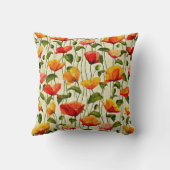 ケシの模様、赤と黄色 クッション (裏面)