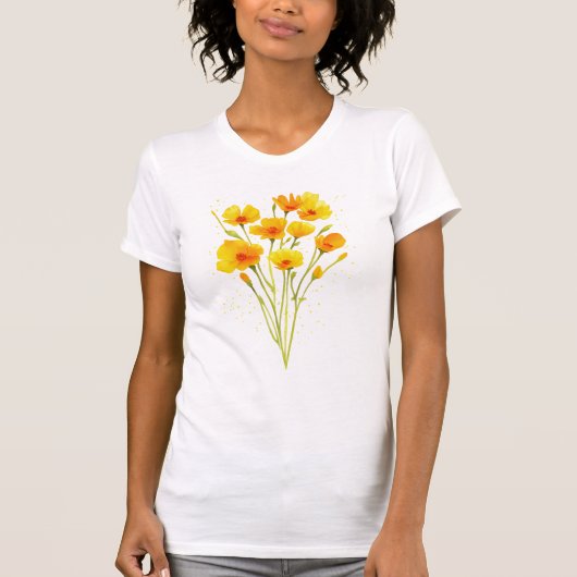 ケシの水色の庭の野生の花のケシ母 Tシャツ (正面)