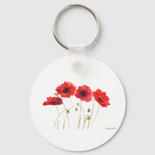 ケシの水色マザーズ日赤い花は素朴 キーホルダー (正面)