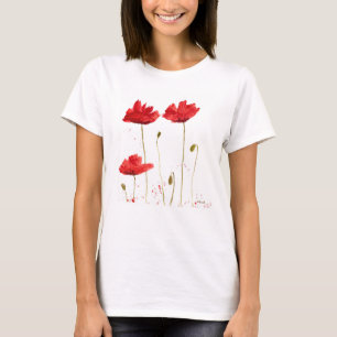 ケシの素朴な赤いケシの水色自然 Tシャツ