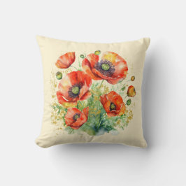 ケシの花かわいらし野草赤ケシ クッション