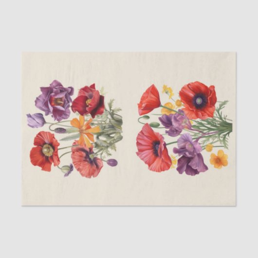 ケシの花が咲く二本の花束 薄葉紙 (正面)