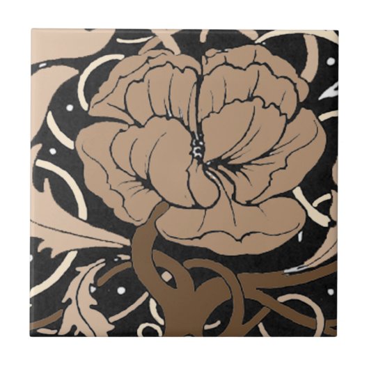 ケシの花のアールヌーボーのタイル タイル (正面)