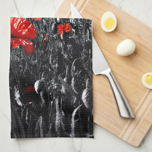 ケシの花のケシの花の台所ふきん キッチンタオル (四つ折り)