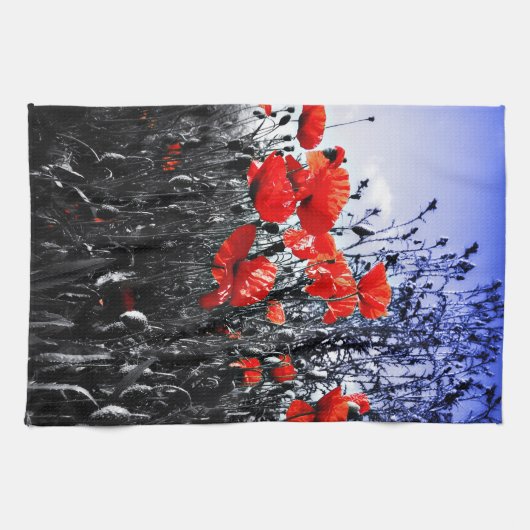 ケシの花のケシの花の台所ふきん キッチンタオル (横)