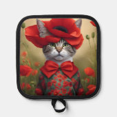 ケシの花のドレスを着た猫 鍋敷き (正面)