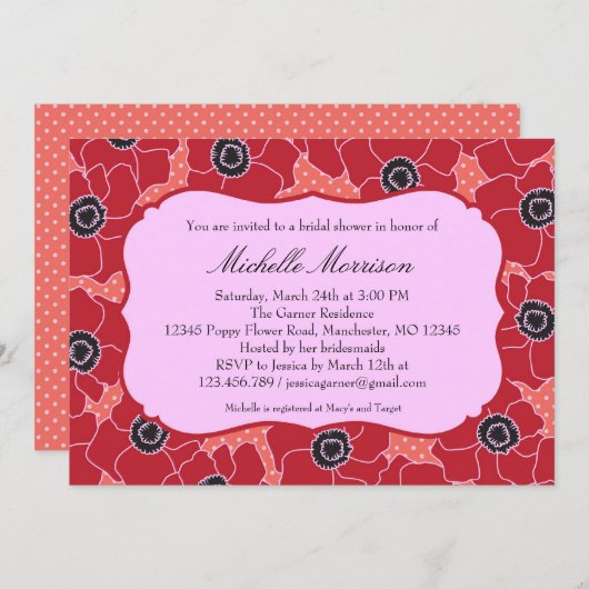 ケシの花のブライダルシャワーの招待状 招待状 (正面/裏面)