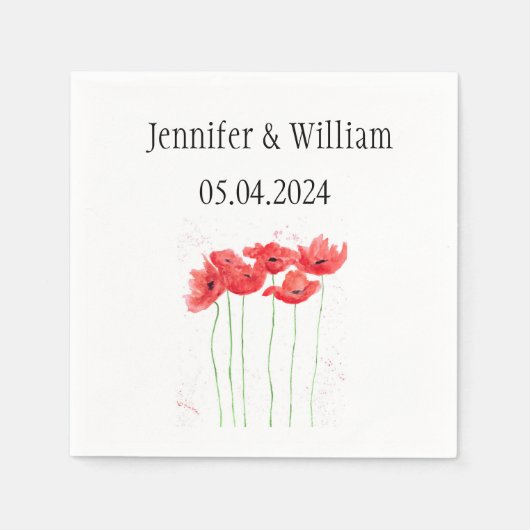 ケシの花の水色素朴赤結婚色 スタンダードカクテルナプキン (正面)