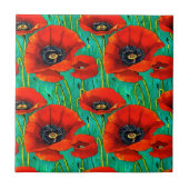 ケシの花の継ぎ目のないパターン赤い緑のフローラ タイル (正面)