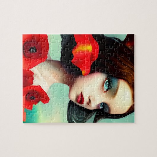 ケシの花を持つ美しい女性ジグソーパズル ジグソーパズル (横)