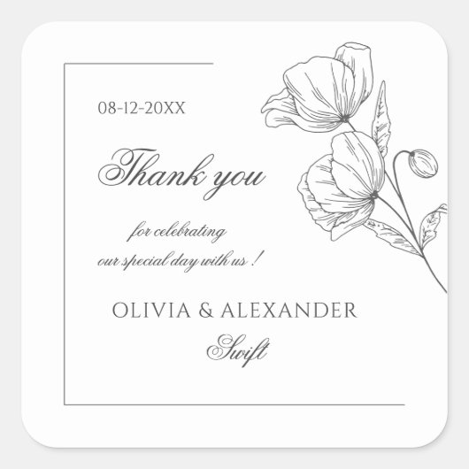 ケシの花エレガントな結婚式 スクエアシール (正面)