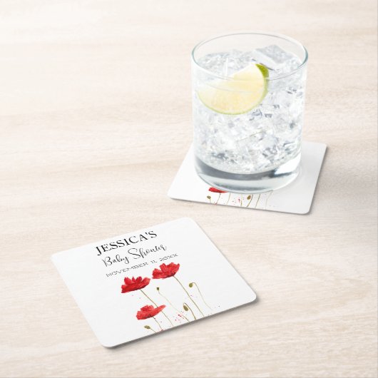 ケシの花ケシ赤ちゃんシャワーワイルドフラワーガール スクエアペーパーコースター (インサイチュ)