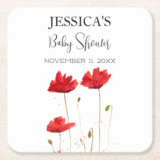 ケシの花ケシ赤ちゃんシャワーワイルドフラワーガール スクエアペーパーコースター (正面)