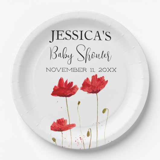 ケシの花ケシ赤ちゃんシャワーワイルドフラワーガール ペーパープレート (正面)