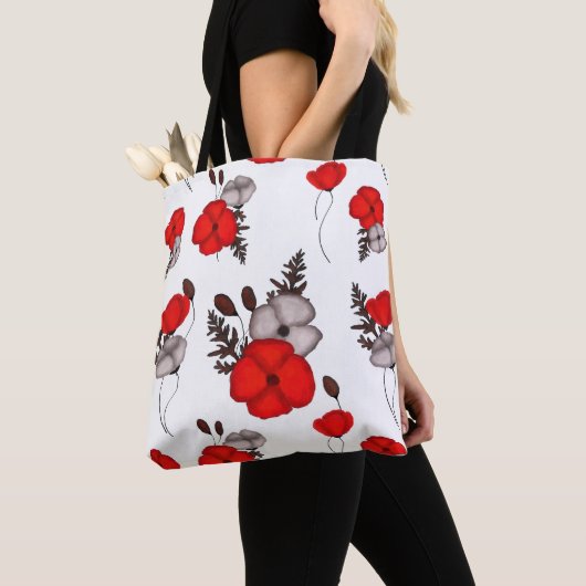 ケシの花柄 トートバッグ (クローズアップ)