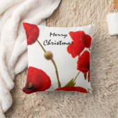 ケシの花赤いフローラメリークリスマスホワイト クッション (ブランケット)