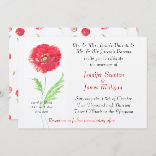 ケシの花 招待状 (正面/裏面)