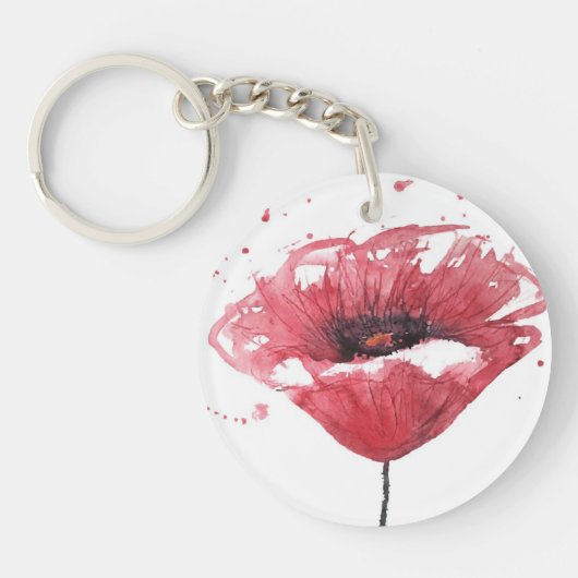 ケシの花、水彩画 キーホルダー (正面)