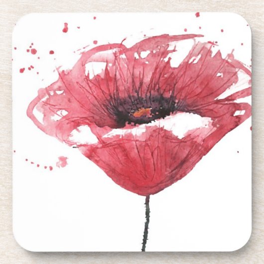 ケシの花、水彩画 コースター (正面)