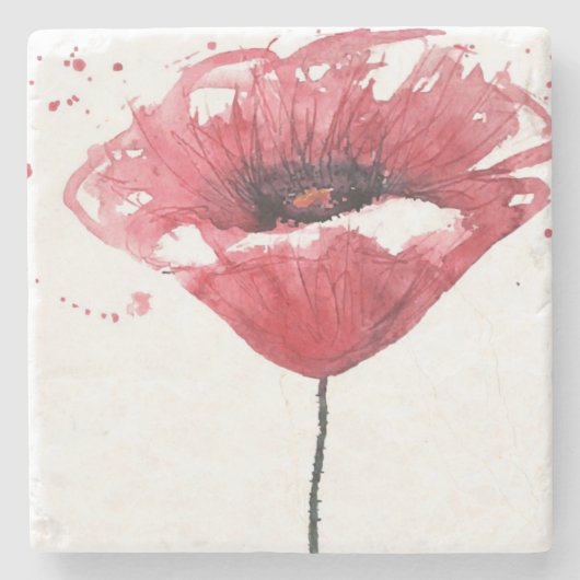 ケシの花、水彩画 ストーンコースター (正面)