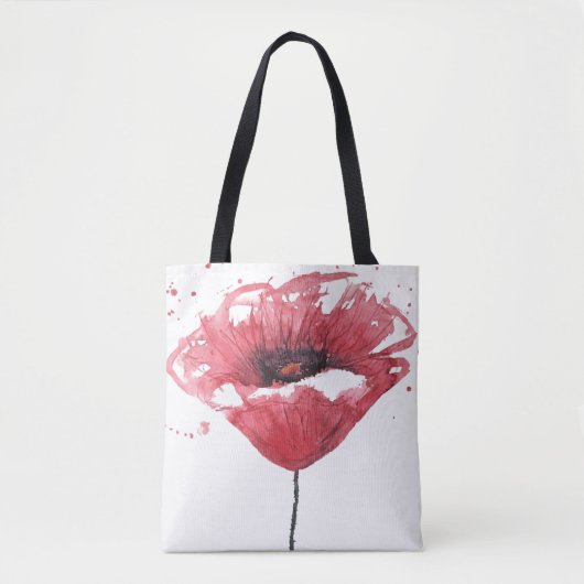 ケシの花、水彩画 トートバッグ (正面)