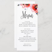 ケシの花。水彩赤フローラ結婚ズ メニュー (正面/裏面)