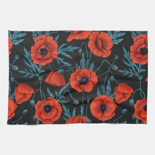 ケシの黒は赤と青 キッチンタオル (横)