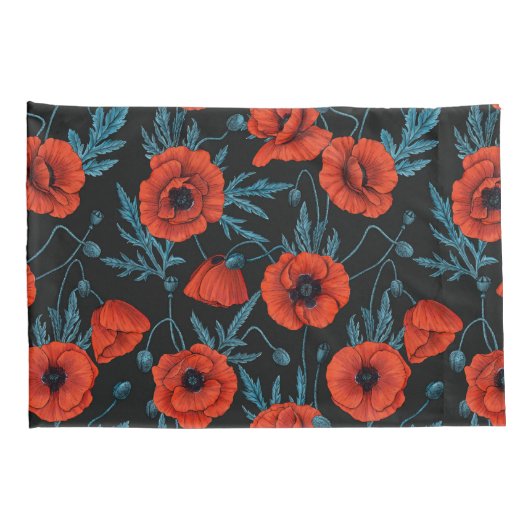 ケシの黒は赤と青 枕カバー (裏面-右)