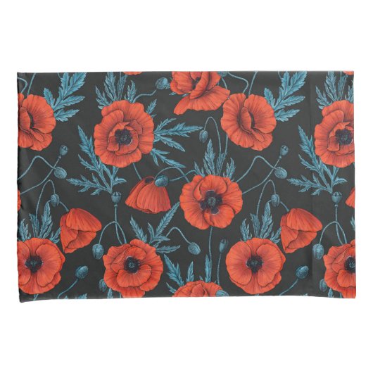 ケシの黒は赤と青 枕カバー (正面右)