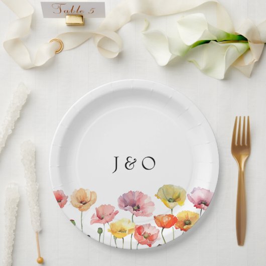 ケシカラフルキの野結婚花 ペーパープレート (ウェディング)