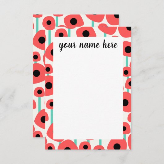 ケシパーソナライズされたの花の鞘 サンキューカード (正面/裏面)