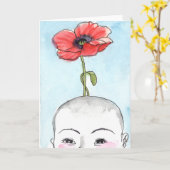 "ケシベビー"の挨拶状、新生児 カード (黄色い花)