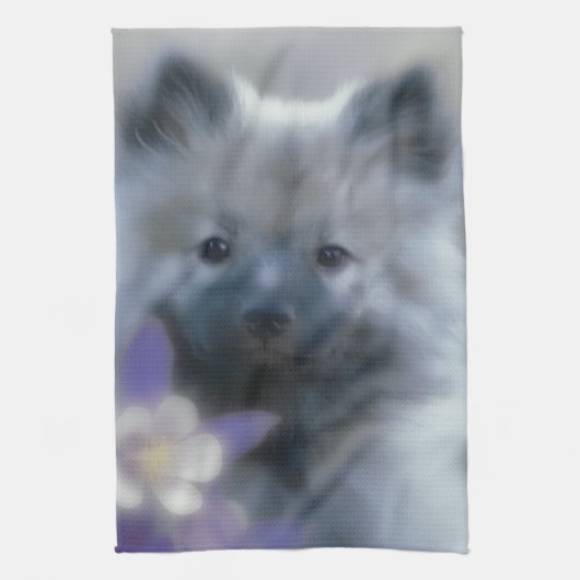 ケシャンドとオダマキ(植物) – 犬の写真 キッチンタオル (縦)