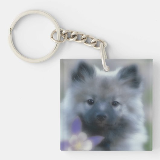 ケシャンドとオダマキ（植物） – 犬の写真 キーホルダー (正面)