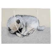 ケシャンドスリーピングパピー絵画ズオリジナルドッグアート ラージペーパーバッグ (裏面)