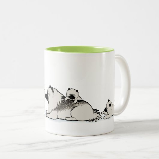 ケシャンドファミリーとブルーソックス |かわいいキーズドッグ ツートーンマグカップ (正面右)