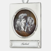 ケシャンドプレイタイ絵画ムのアイテム – かわいいオリジナルドッグアート シルバープレートバナーオーナメント (左)