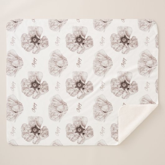 ケシ図解入りの、写真付きのの花 シェルパブランケット (正面(横))