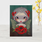 "ケシ妖精の"の挨拶状 カード (黄色い花)