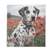ケシ畑でハンサムなダレメド犬 ノートパッド (正面)