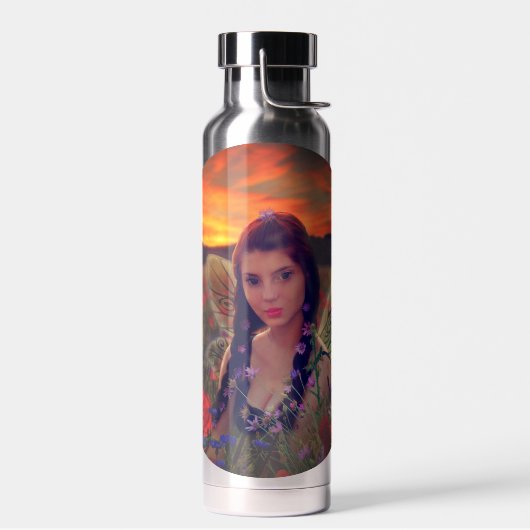 ケシ畑の妖精の日没ファンタジーアート ウォーターボトル (左面)