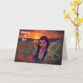 ケシ畑の妖精の日没ファンタジーアート カード