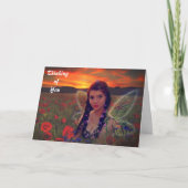 ケシ畑の妖精の日没ファンタジーアート カード (正面)