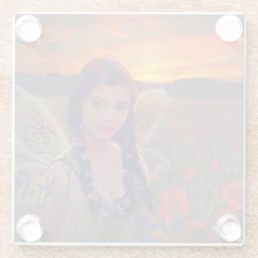 ケシ畑の妖精の日没ファンタジーアート ガラスコースター (裏面)